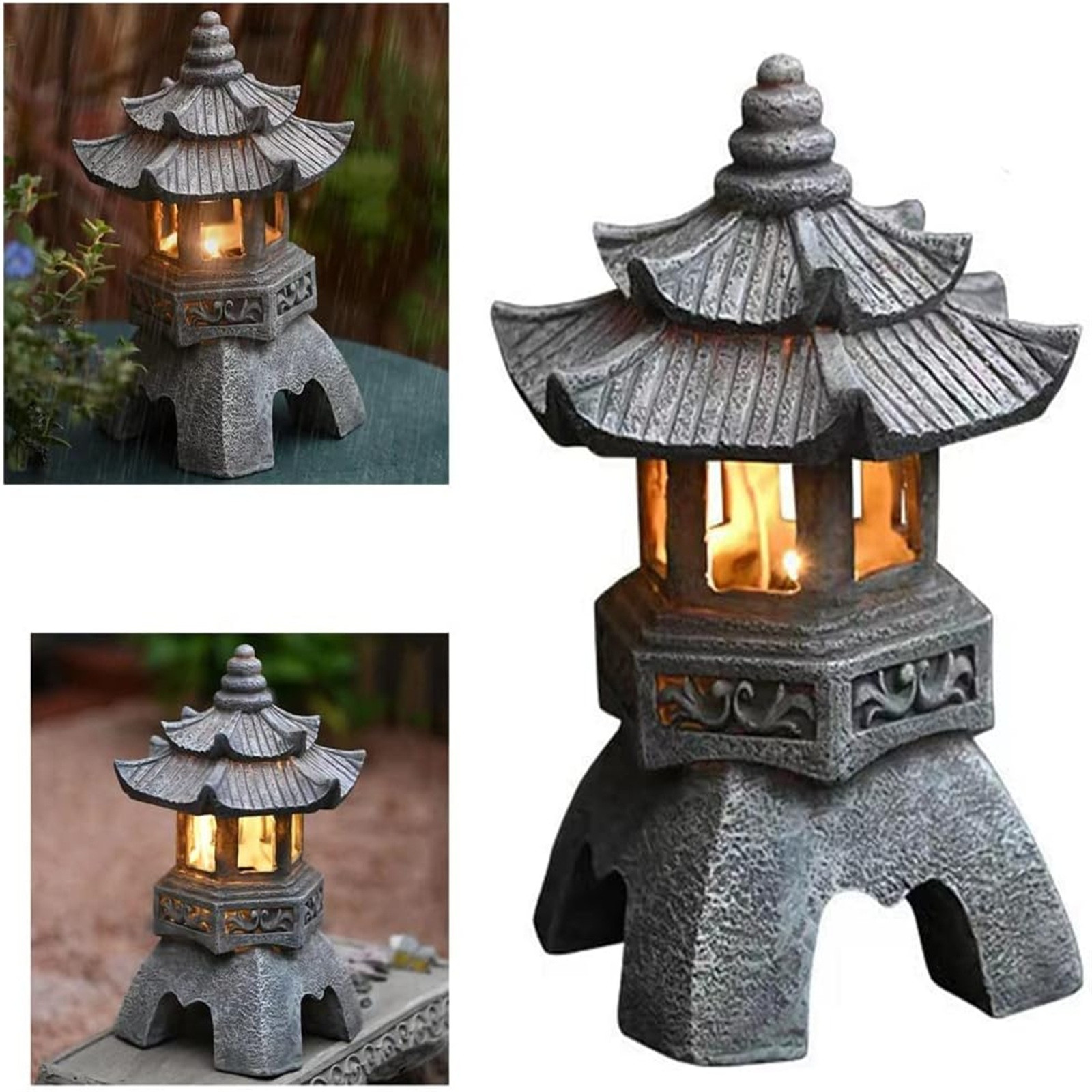 Outdoor Zen Lighting - Pagoda Statues Outdoor Solar Powered Statue