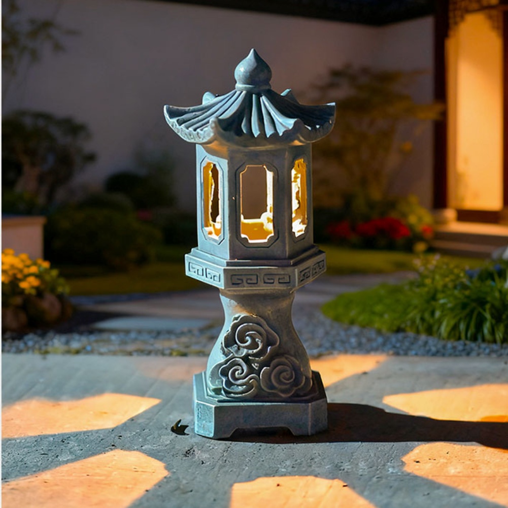 Outdoor Zen Lighting - Zen Solar Pagoda Lantern with Resin