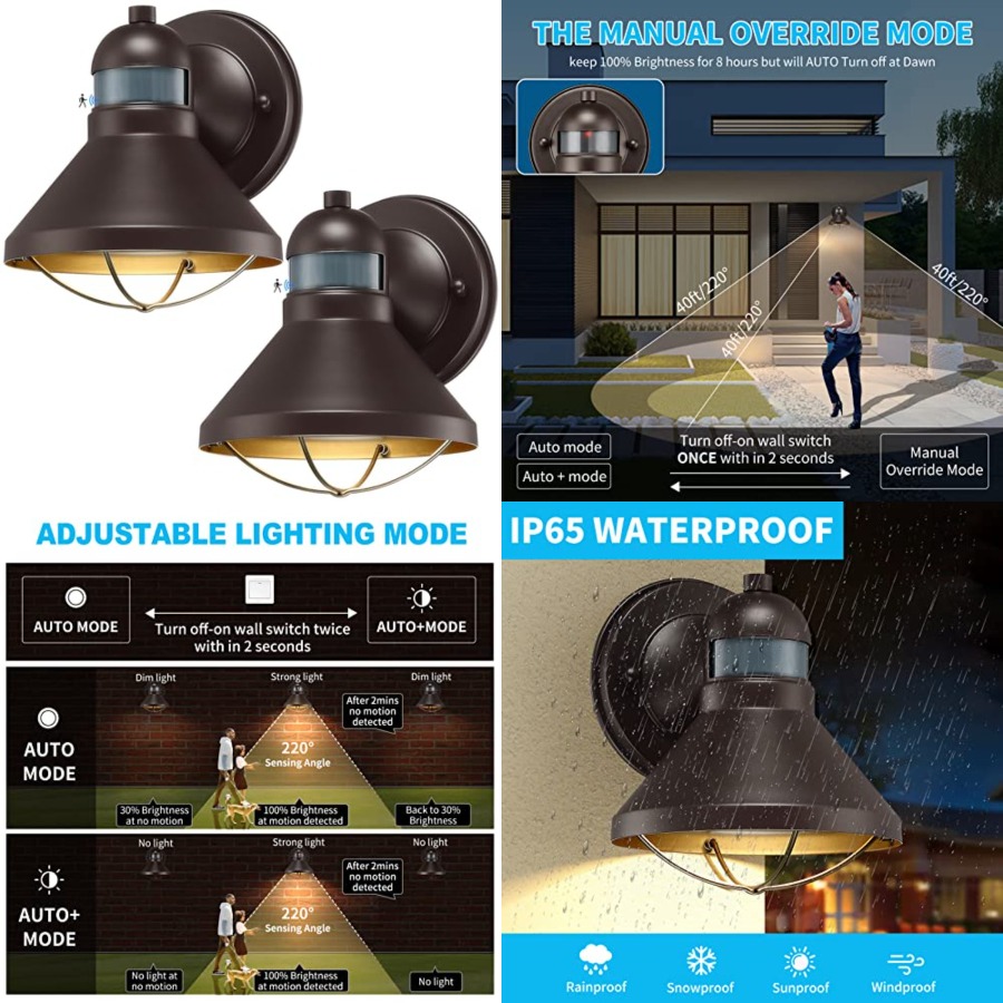Lighting Fixture Outdoor - 2 Pack Motion Sensor Outdoor LED