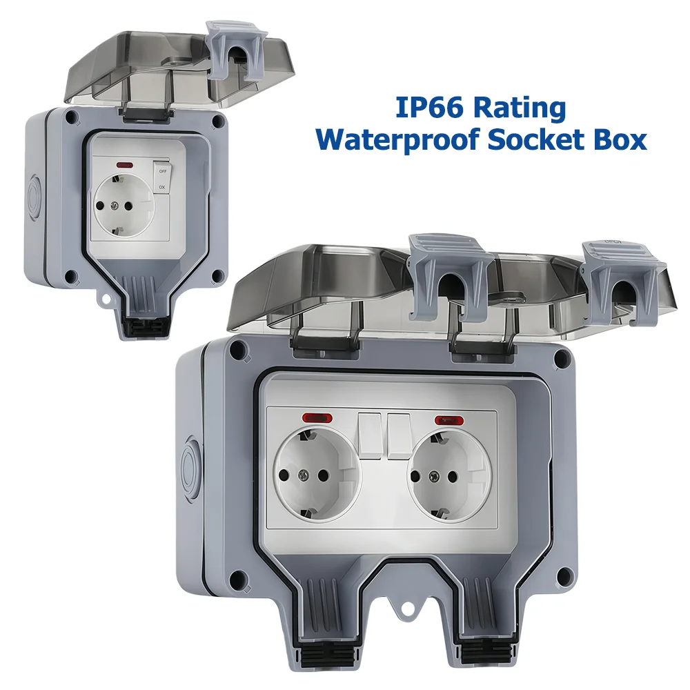 Outdoor Lighting Socket - European-Style Outdoor Socket with Switch Indicator