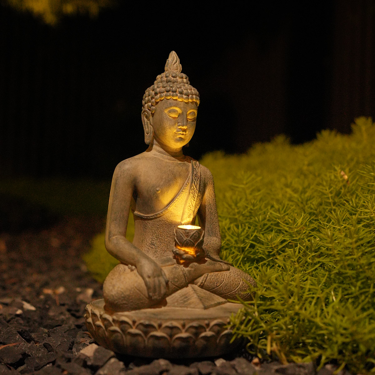 Outdoor Zen Lighting - Zen-Inspired Solar-Powered Buddha Statue with Light