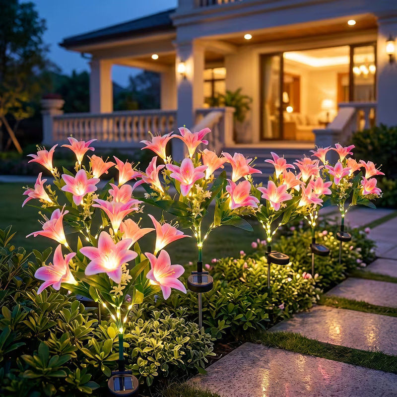 Outdoor Lighting Yard Stakes - Solar Lily Flower Lawn Lights IP65