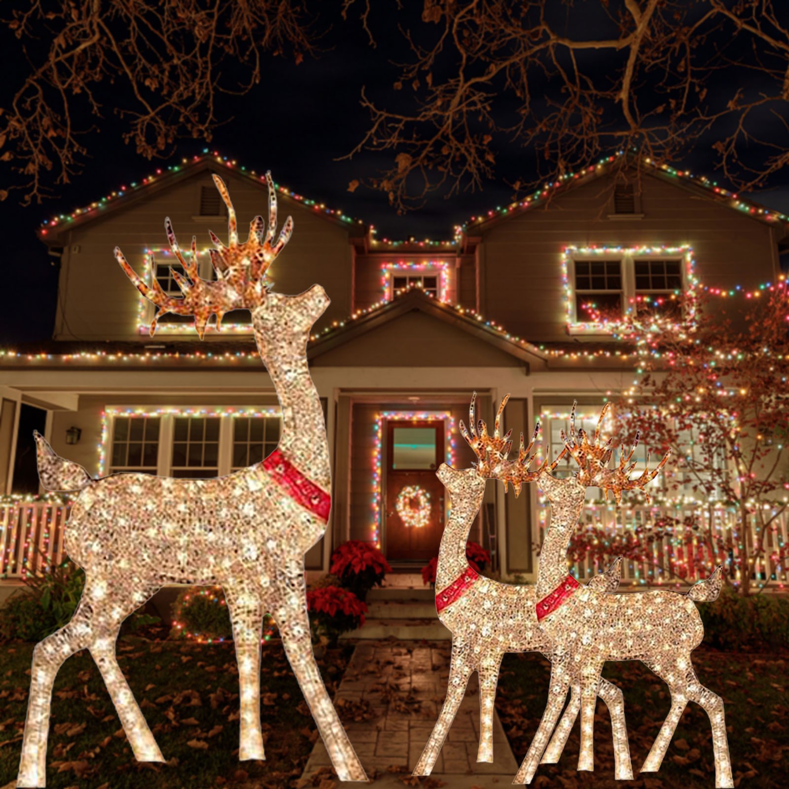 Outdoor Lighting Yard Stakes - Lighted Christmas Decoration Deer 1piece Winter