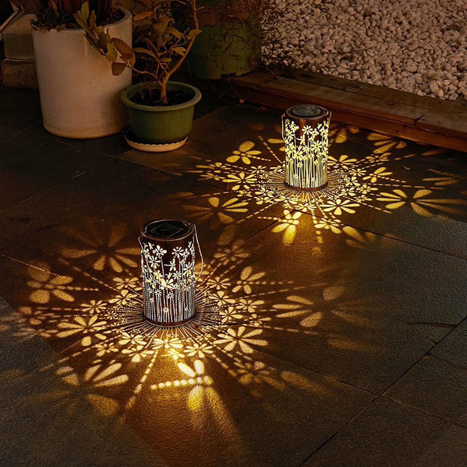 Outdoor Lighting And Landscape - Solar Lanterns Colorful Metal Flower Lamps