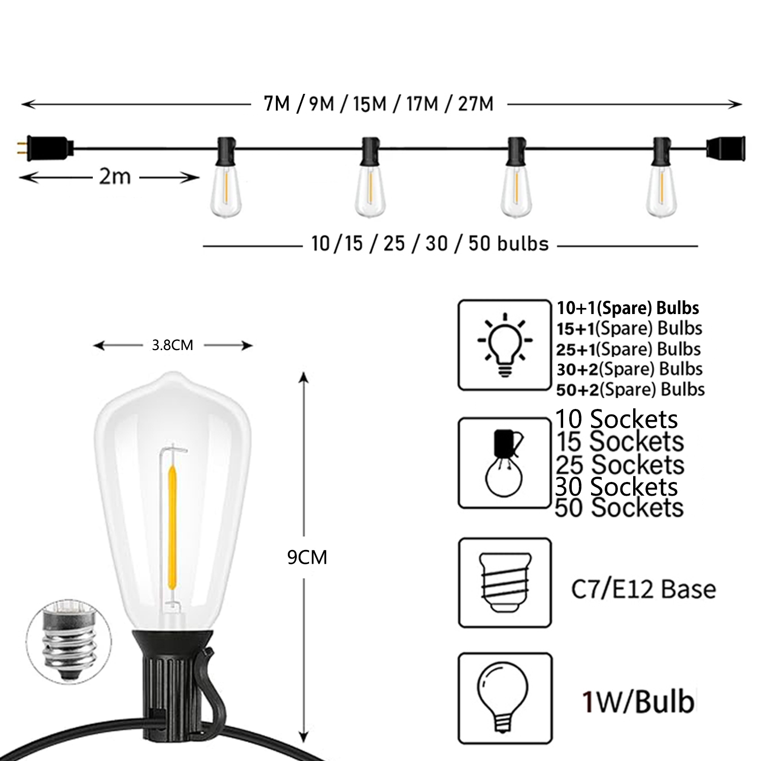 ST38 Festoon 220V LED Globe St - Outdoor Lighting Socket recension och pris