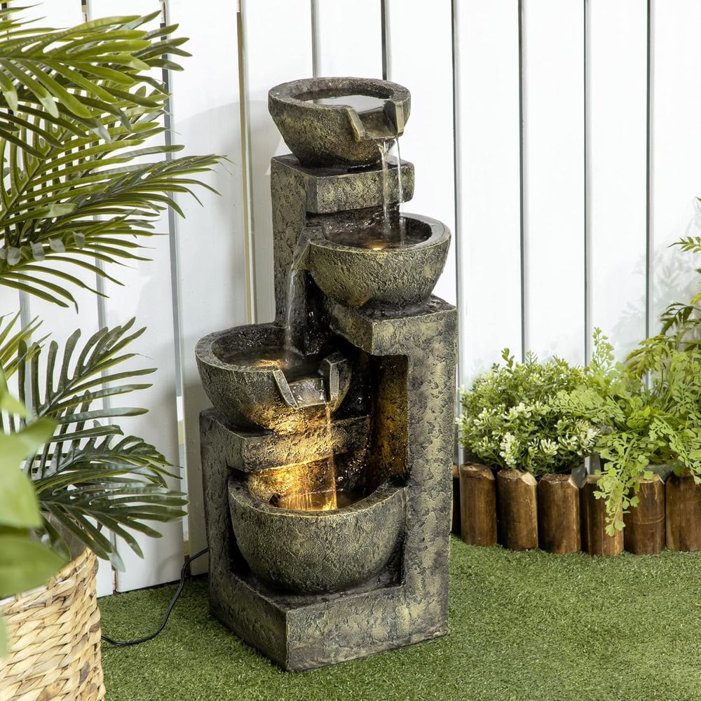 4-Tier Stone Bowl Waterfall wi - Outdoor Zen Lighting recension och pris