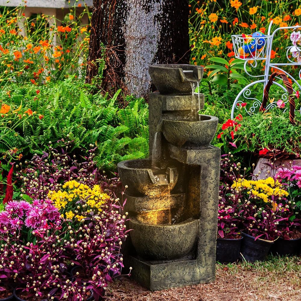 4-Tier Stone Bowl Waterfall wi - Outdoor Zen Lighting recension och pris