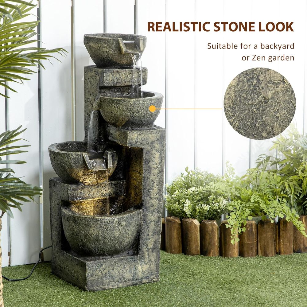 4-Tier Stone Bowl Waterfall wi - Outdoor Zen Lighting recension och pris