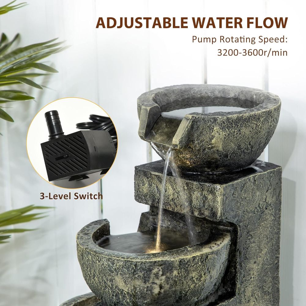 4-Tier Stone Bowl Waterfall wi - Outdoor Zen Lighting recension och pris